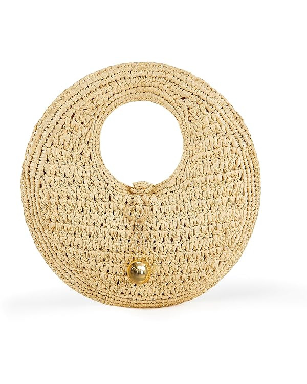 PHILOMENA Woven Straw Beach Bag for Women Handmade Raffia Circle Bag, Summer Boho Chic Tote Purse... | Amazon (US)