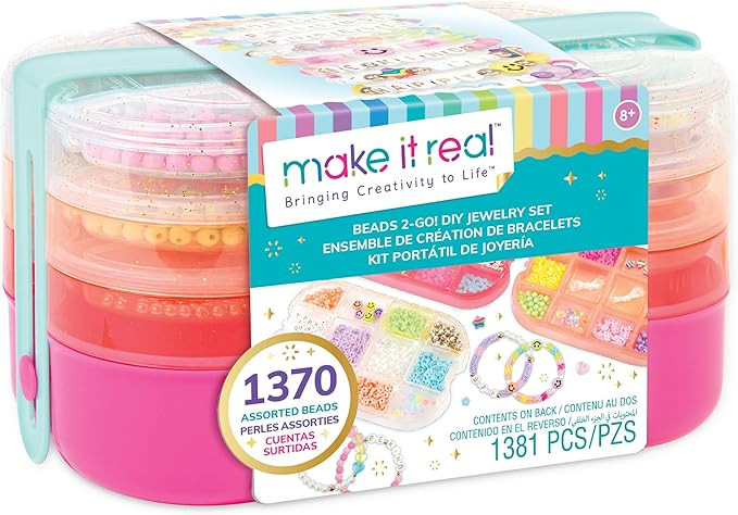 Make It Real: Beads 2-Go! DIY Jewelry Set - 1381pc, Bento Style Travel Case, 1370 Beads, Design &... | Amazon (US)
