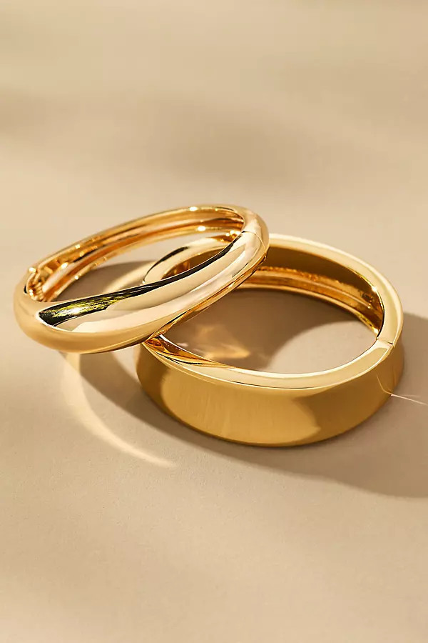 Double Golden Bangle Bracelets, Set of 2 | Anthropologie (US)