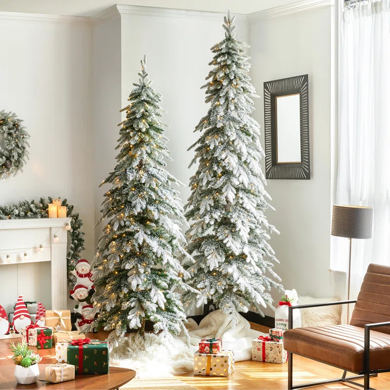 Hersi Flocked/Frosted Realistic Spruce Christmas Tree with LED Lights | Wayfair North America