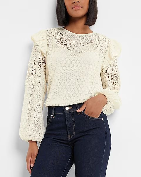 Lace Long Sleeve Ruffle Shoulder Top | Express