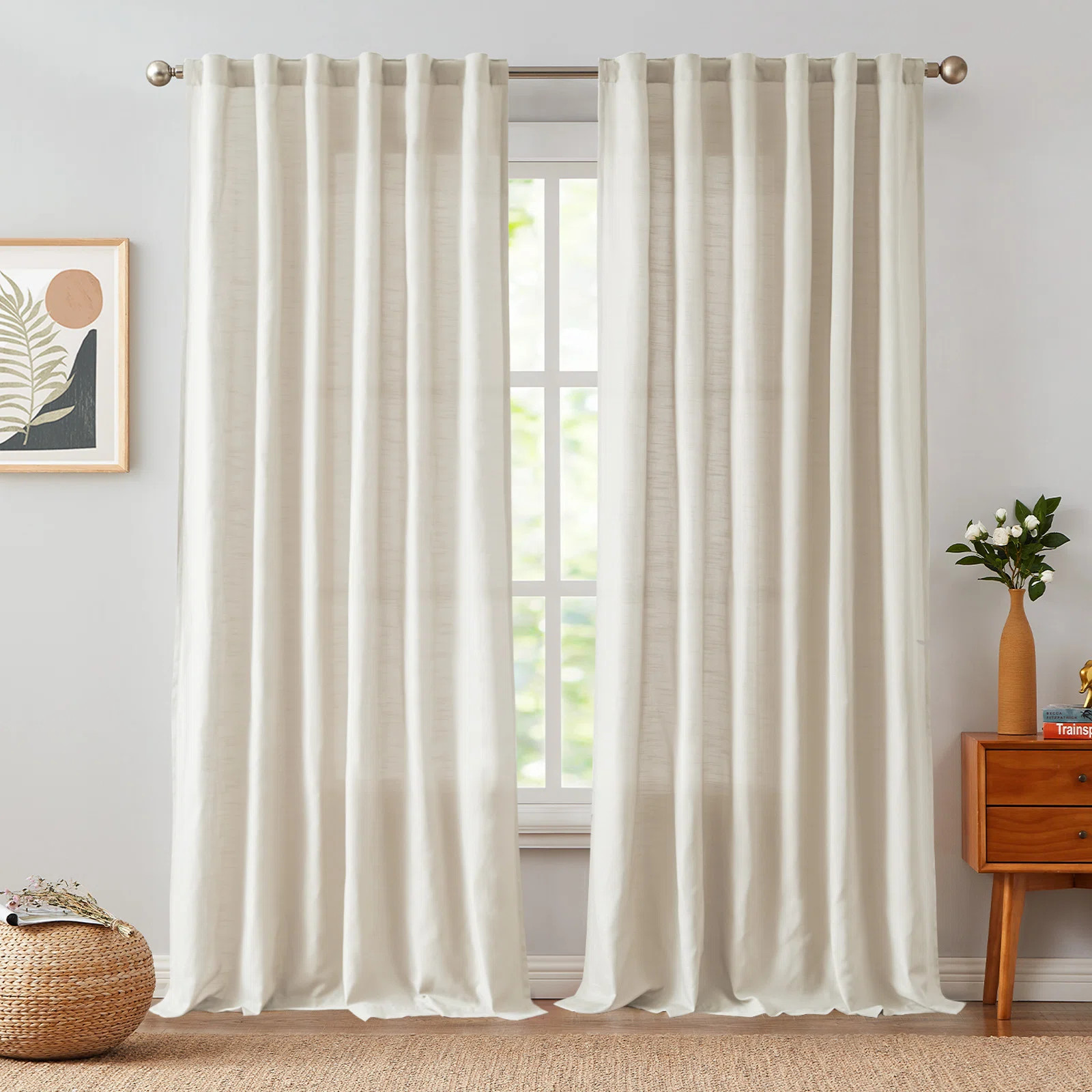 Linen Blend Farmhouse Back Tab Light Filtering Curtains (Set of 2) | Wayfair North America