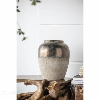 Round Sienna Brown Ceramic Accent Vase with Wide Opening, Perfect for Custom Floral Arrangements and Home Decor | Wayfair North America