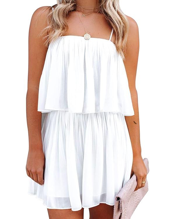 EXLURA Womens 2024 Summer Romper Dress Spaghetti Strap Pleated Fashion Short Jumpsuit Outfits | Amazon (US)
