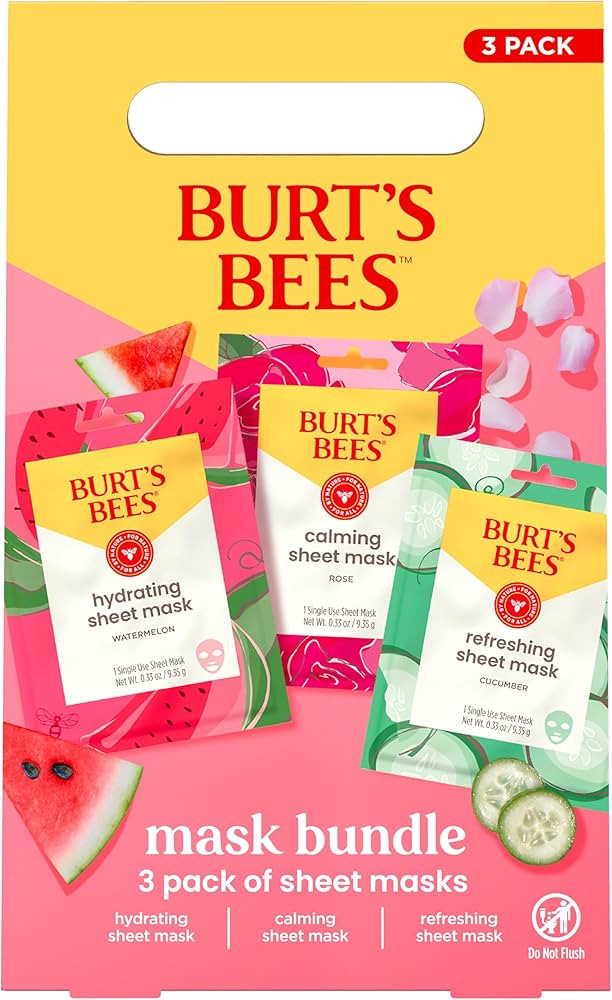 Burt's Bees Christmas Gifts - Face Mask Bundle Set, Hydrating Watermelon, Calming Rose, & Refresh... | Amazon (US)