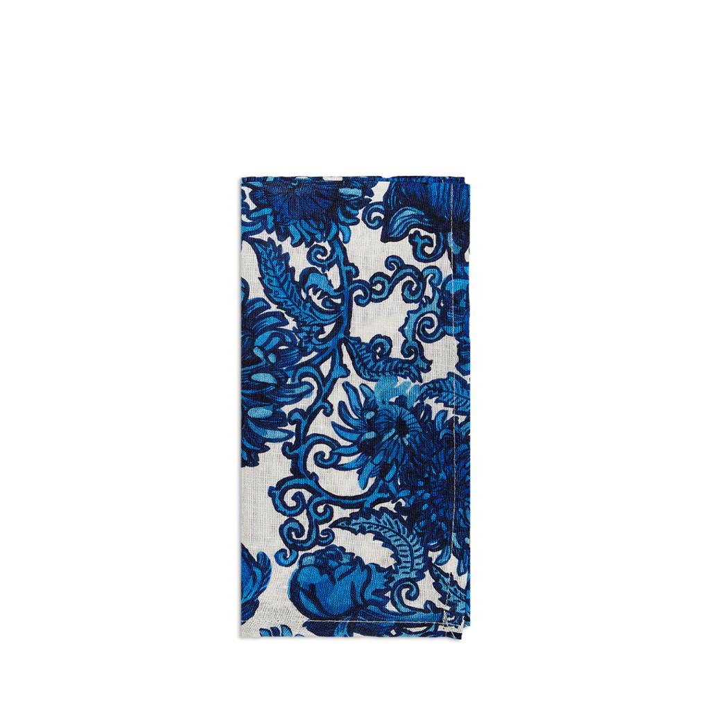 Anemone Blue Linen Napkin Italian Made | Blue Print