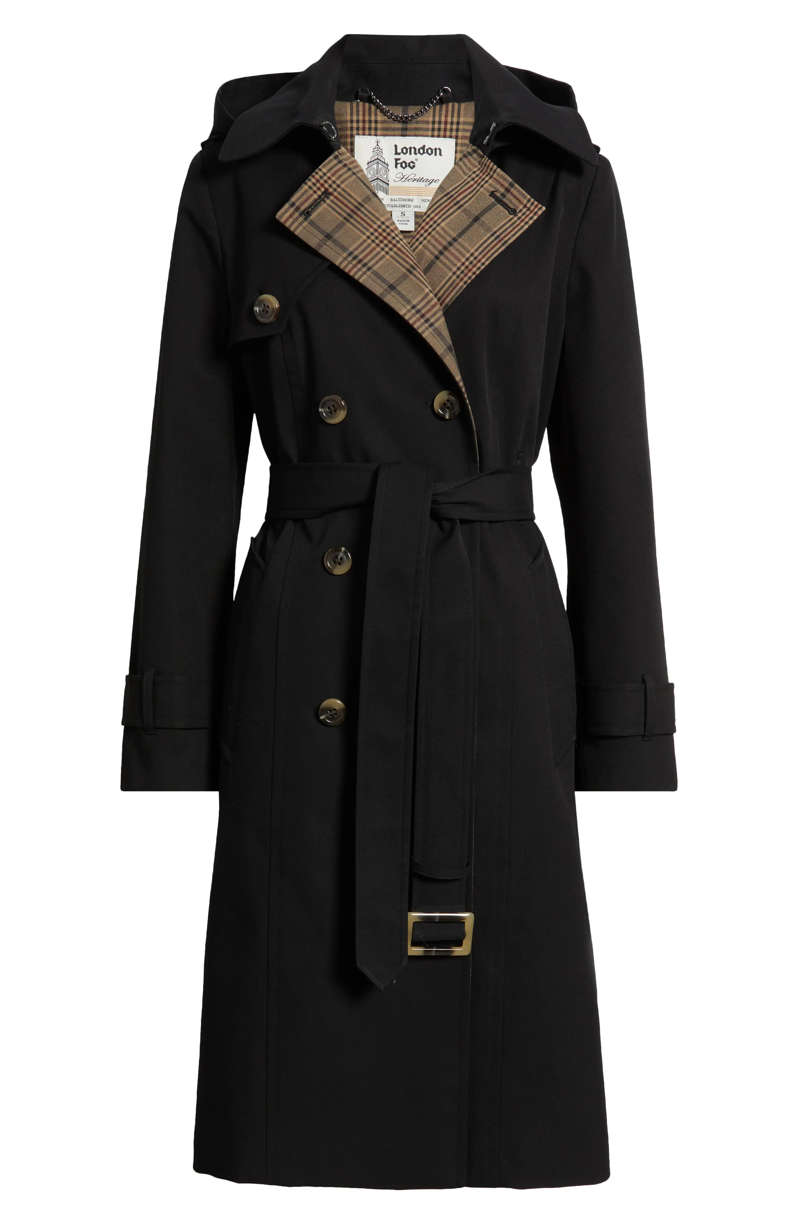 London Fog Heritage Trench Raincoat with Removable Hood in Black at Nordstrom, Size Small | Nordstrom