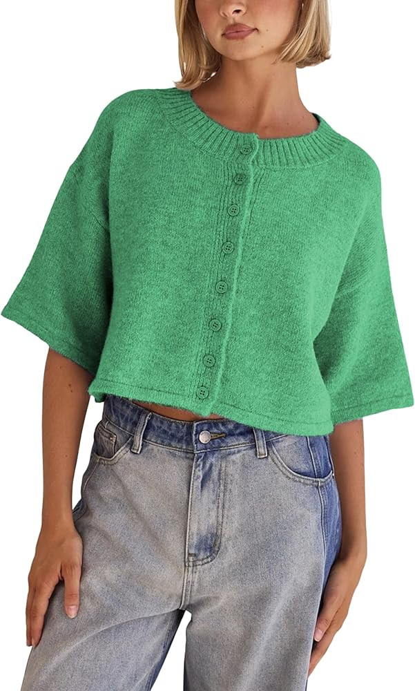 Springrain Cardigan Sweaters for Women Lightweight Knit Cropped Cardigan Button Up Solid Knitwear | Amazon (US)