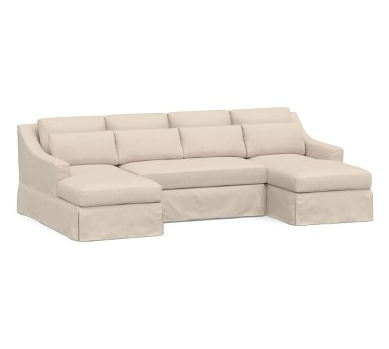 York Slope Arm Deep Seat Slipcovered Double Chaise Sectional (107") | Pottery Barn (US)