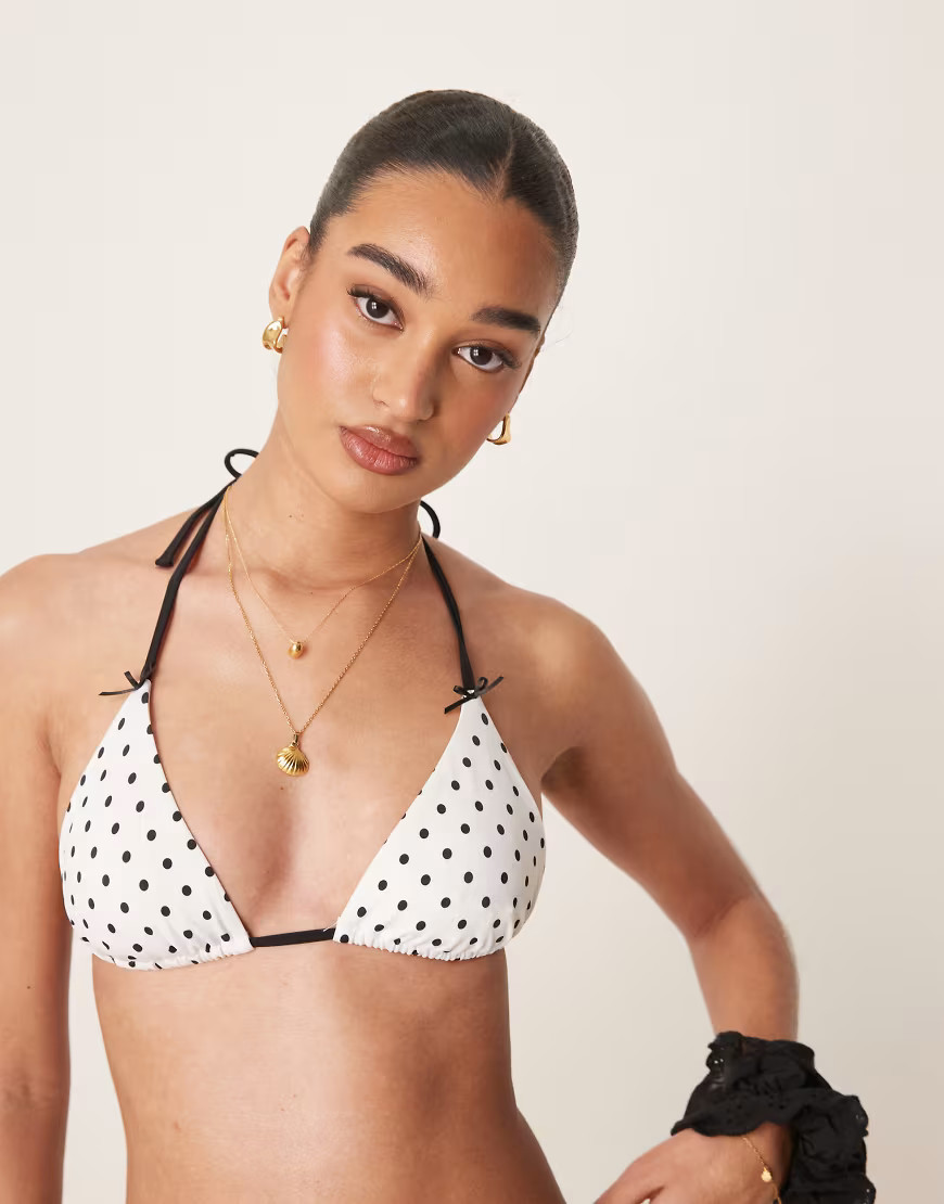 Free Society polka dot triangle bikini top in white | ASOS (Global)