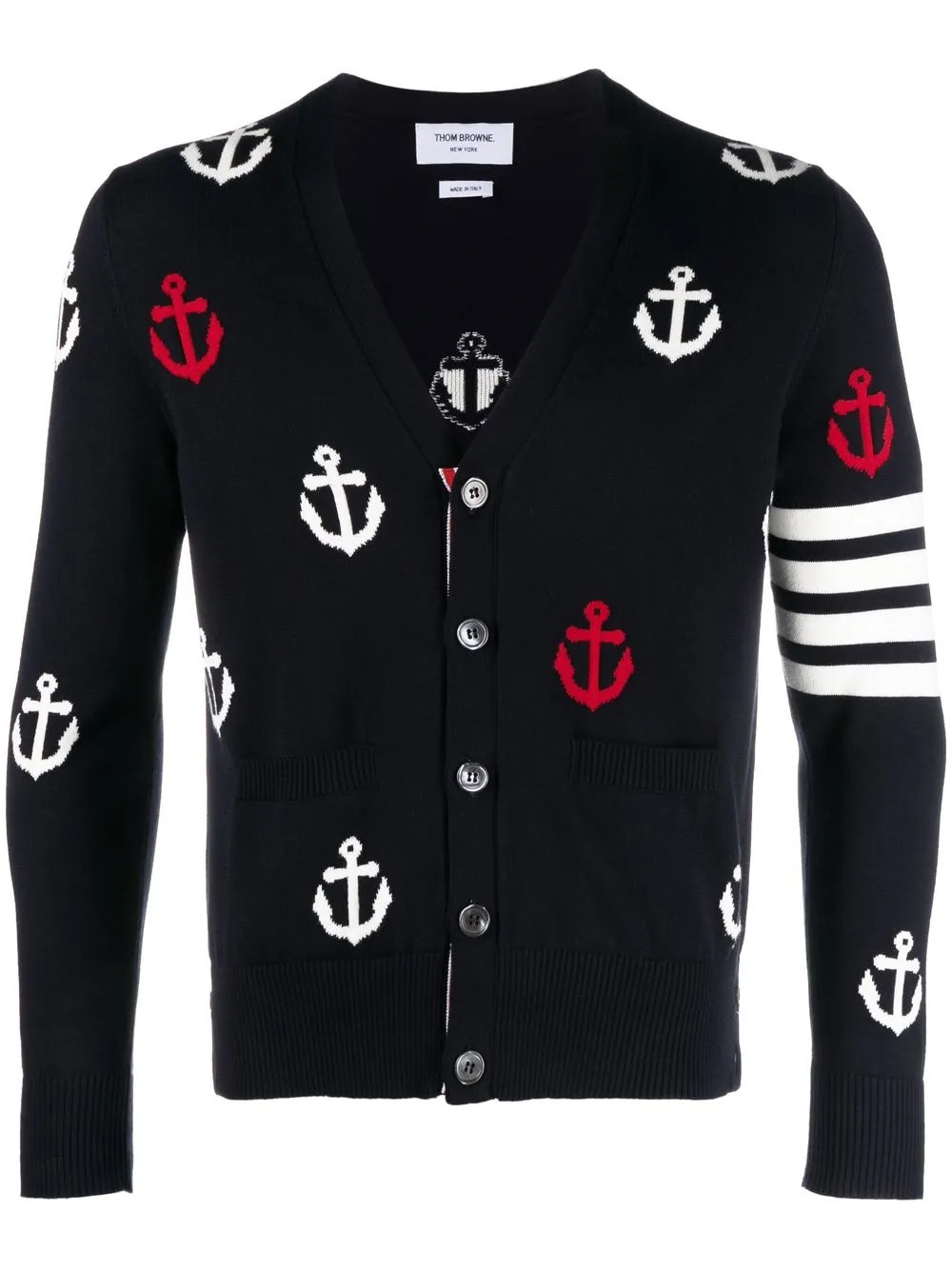 Thom Browne 4-Bar Anchor Print Cardigan | Blue | FARFETCH | Farfetch Global
