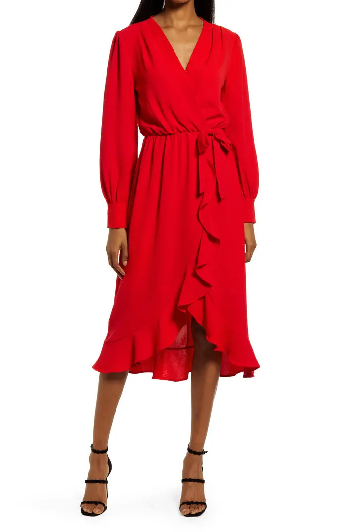 Fraiche by J Faux Wrap Ruffle Long Sleeve Dress | Nordstrom | Nordstrom