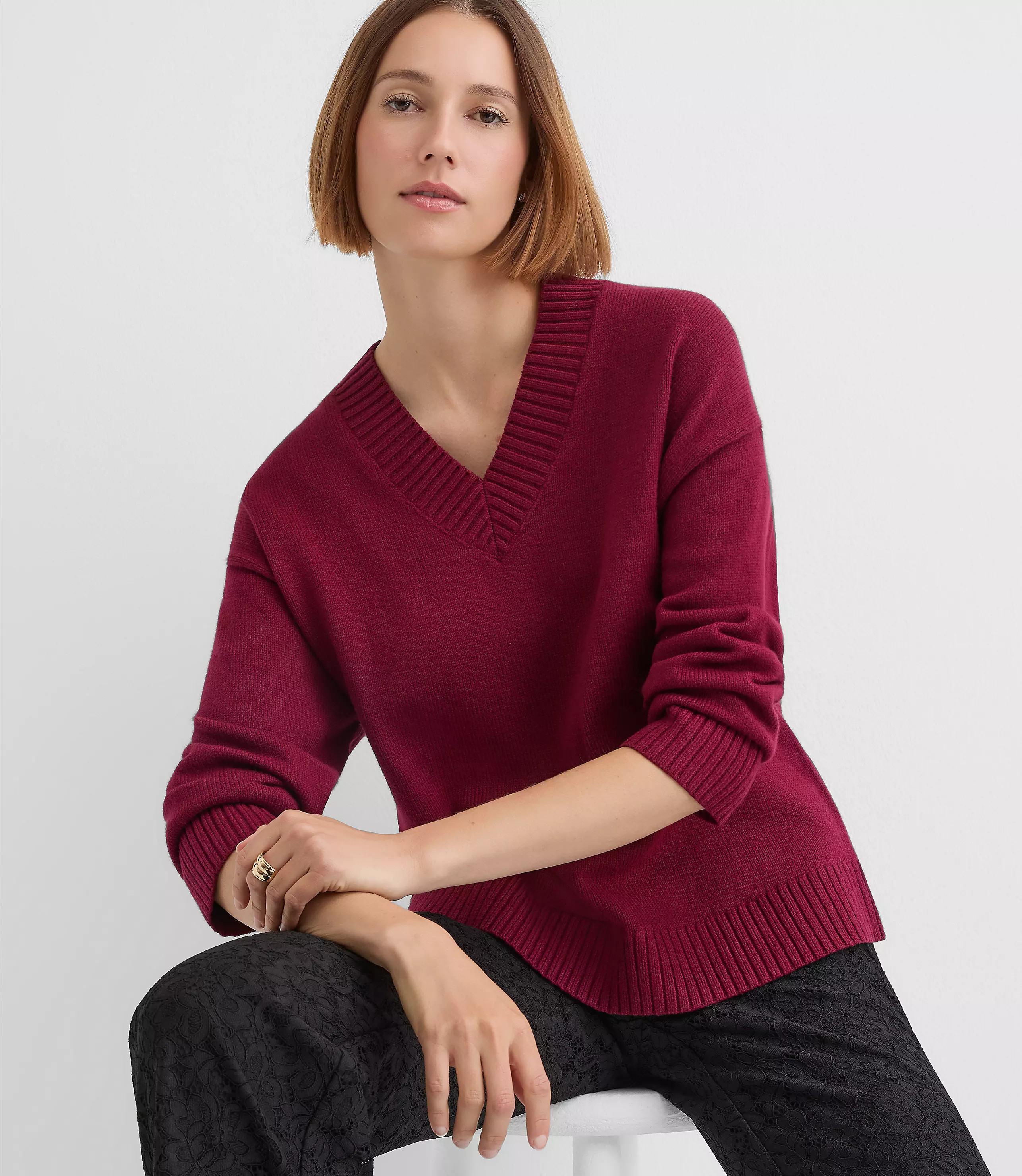 Slouchy V-Neck Sweater | LOFT