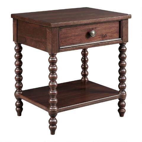 Morocco Brown Turned Leg Nightstand with Drawer | World Market