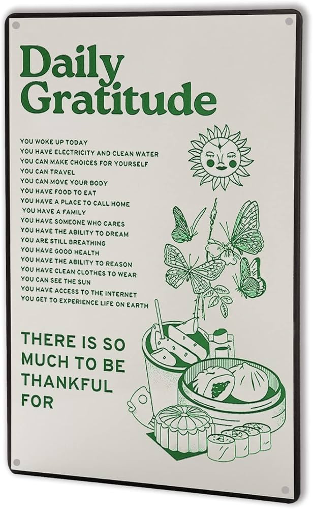 Room Decor Aesthetic Wall Decor Daily Gratitude Inspirational Metal Tin Sign, Green Boho Home Cof... | Amazon (US)