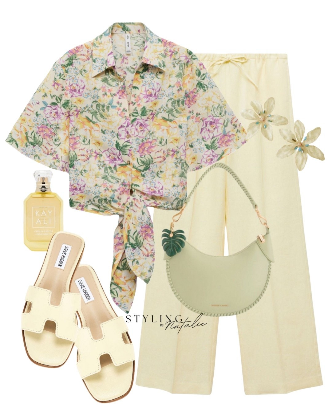 Summer vibes 💛 💐 
Floral print linen tie knot crop shirt, linen pull on trousers in butter yellow, yellow sandals, green handbag and flower earrings. Summer vacation outfit, holiday style, casual chic, vintage, trending colour, sale, mango, high street. 

#LTKuk #LTKsummer #LTKsale