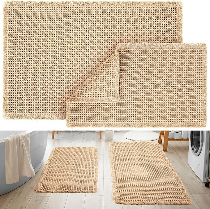Waffle Bathroom Rugs and Mats Sets 2 Pcs Waffle Bath Mat 18 x 30 Inches and 24 x 36 Inches Absorb... | Amazon (US)