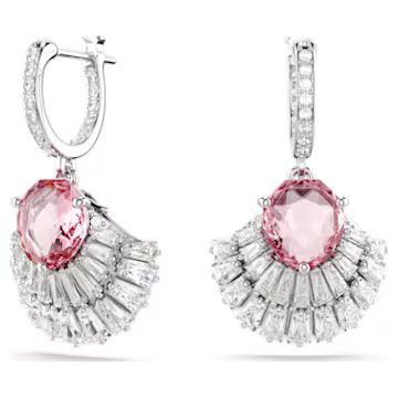 Idyllia drop earrings, Shell, Pink, Rhodium plated by SWAROVSKI | SWAROVSKI
