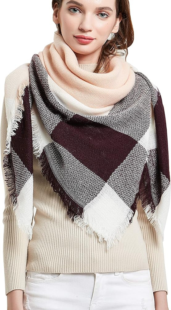 Wander Agio Womens Warm Blanket Scarf Square Winter Shawls Large Infinity Scarves Stripe Plaid Sc... | Amazon (US)