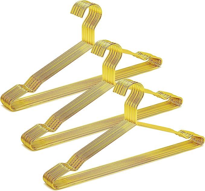 Amber Home 17" Shiny Gold Metal Clothes Hangers 30 Pack, Heavy Duty Gold Hangers for Coat, Suit, ... | Amazon (US)