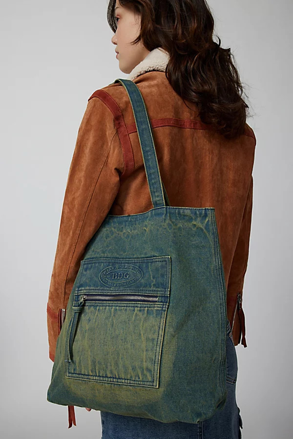 BDG Logo Washed Denim Tote Bag in Dirty Wash Denim at Urban Outfitters | Urban Outfitters (US and RoW)