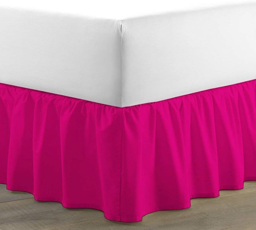 Bed Skirt - Ruffled Bed Skirt (Queen, Hot Pink) 12 Inch Drop Dust Ruffle with Platform, 100% Cott... | Amazon (US)