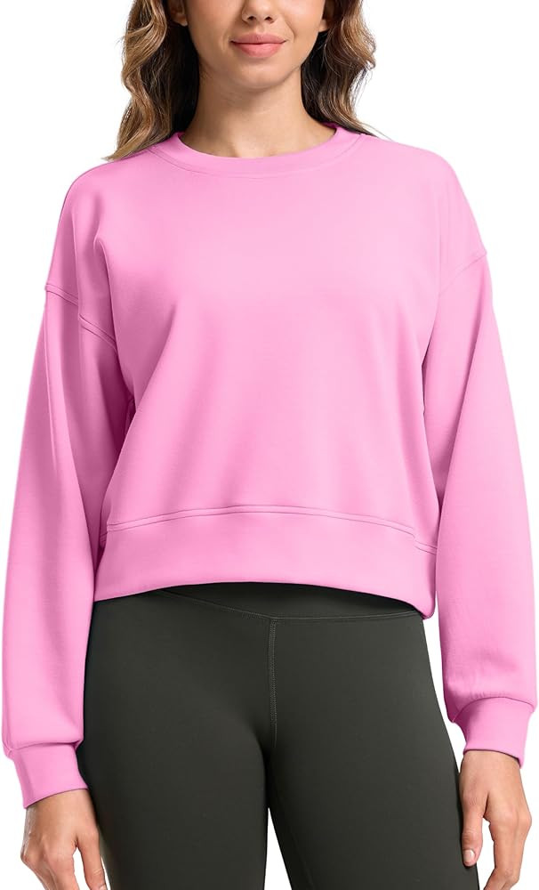 SANTINY Fleece Cropped Sweatshirts for Women Soft Crewneck Sweatshirt Pullover Long Sleeve Workou... | Amazon (US)