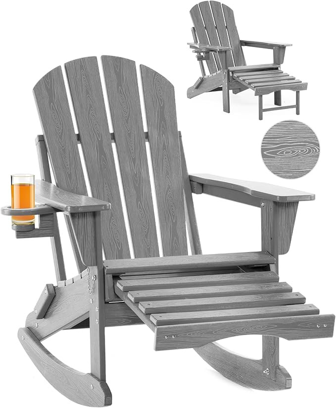 Folding Adirondack Rocking Chair,4-in-1 Multifunctional Patio Chair with Retractable Ottoman, Out... | Amazon (US)