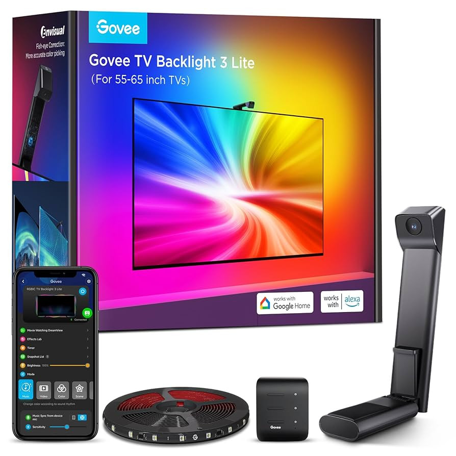 Govee TV Backlight 3 Lite with Fish-Eye Correction Function Sync to 55-65 Inch TVs, 11.8ft RGBICW... | Amazon (US)