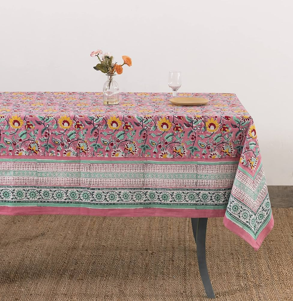 Labhanshi Indian Block Print Table Cloth|French Floral Handmade 6 Seater 60x90 Inch Rectangle Cot... | Amazon (US)