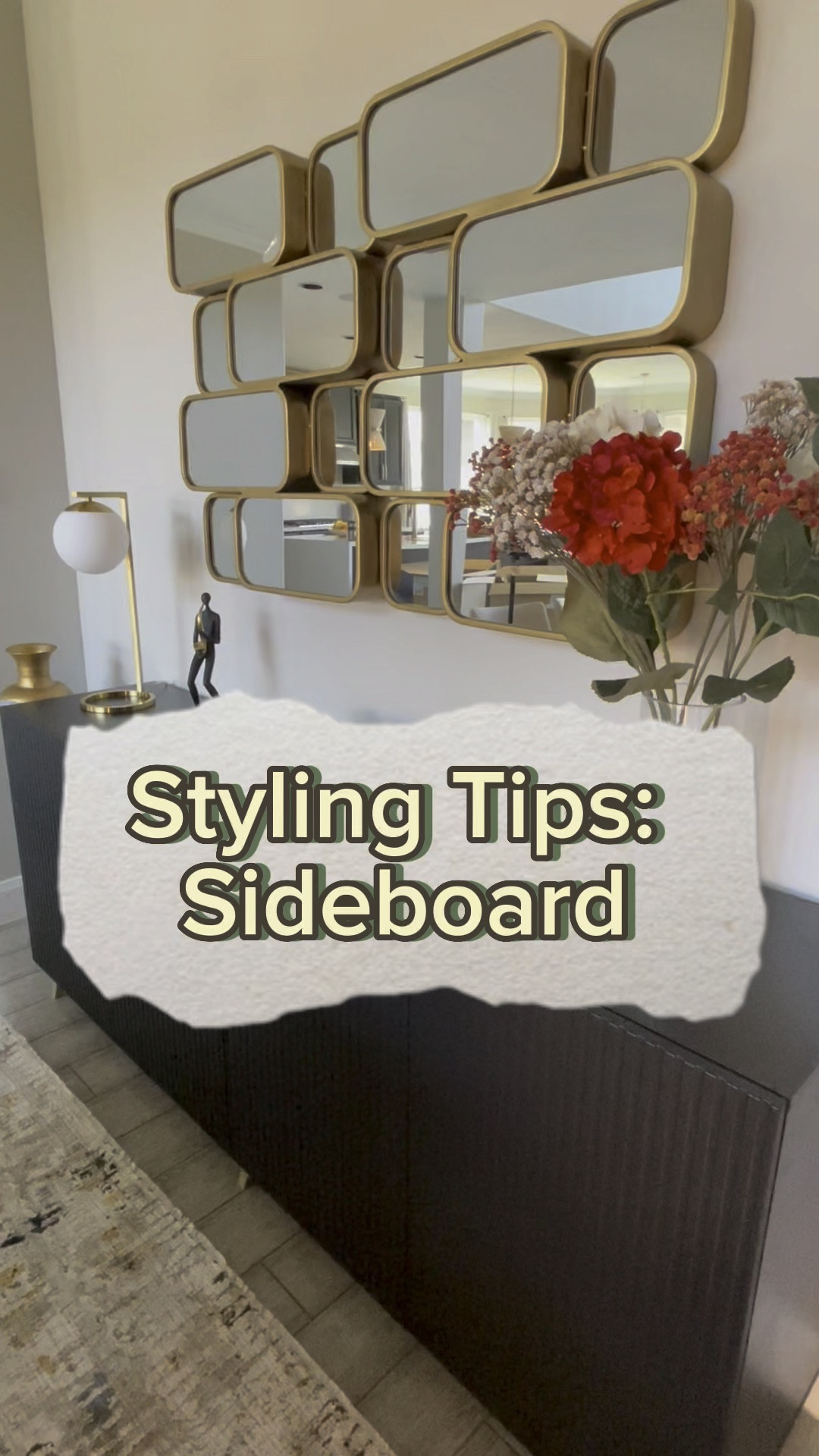 Unique dimensional mirror complemented by a chic table lamp and beautiful flowers 

#LTKstyletip #LTKhome