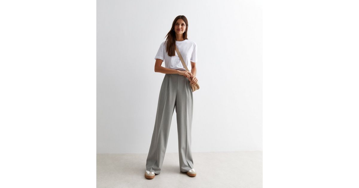Grey Marl High Waist Tailored Wide Leg Trousers | New Look | New Look (UK)