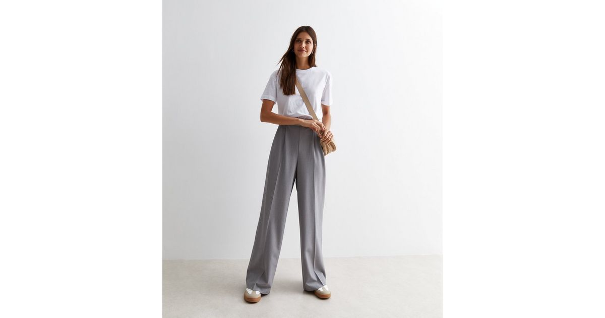 Grey Marl High Waist Tailored Wide Leg Trousers | New Look | New Look (UK)