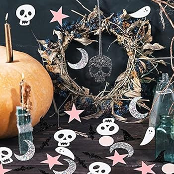 200Pcs Halloween Bat Ghost Confetti- Pink Black Halloween Party Decorations,Halloween Table Decor... | Amazon (US)