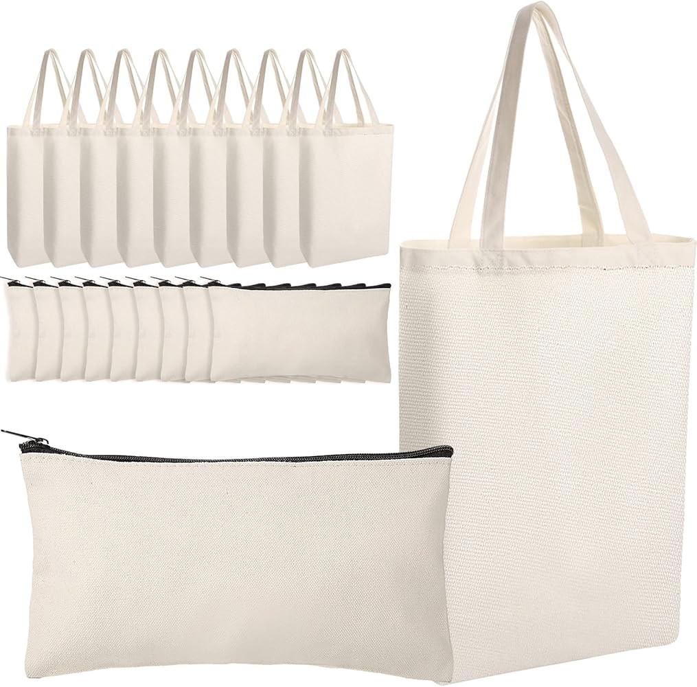 20 Pieces Canvas Tote Bags Bulk, Blank Plain Canvas Bag, Reusable Grocery Shopping Cloth Bags wit... | Amazon (US)