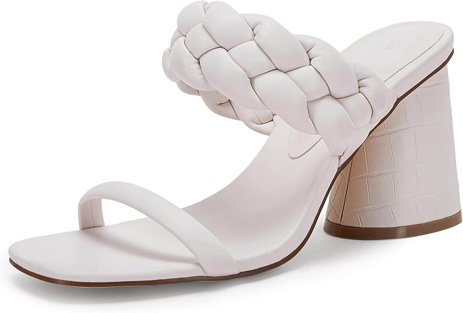 Rilista Womens Casual Heeled Sandals Summer Square Open Toe Braided Sandals Chunky Heels Strappy Bac | Amazon (US)