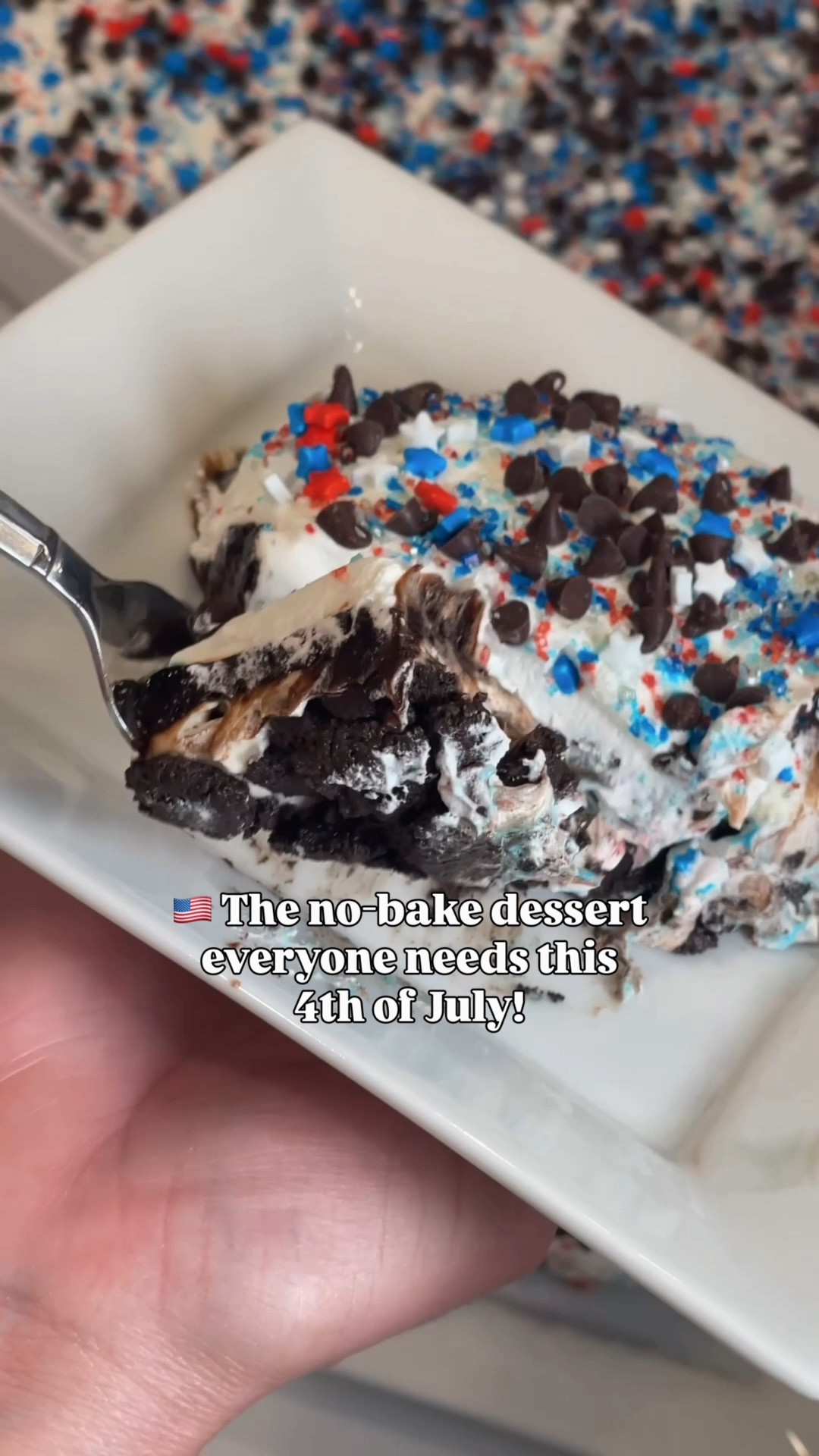 ✨🇺🇸 The no-bake dessert everyone will be asking for this summer! 🍫❤️ Layers of Oreos, sweetened cream cheese, chocolate pudding, and whipped topping come together for the ultimate patriotic treat. Finished with festive red, white, and blue toppings, it’s guaranteed to be the star of your 4th of July BBQ, cookout, or summer party! 🎆

I’ve linked everything you need to recreate it! ✨

Patriotic Chocolate Lasagna Recipe

Ingredients

Crust

* 36 Oreo cookies
* 6 tbsp unsalted butter, melted

Cream Cheese Layer

* 8 oz cream cheese, softened
* 1/4 cup granulated sugar
* 1½ cups Cool Whip

Chocolate Pudding Layer

* 2 (3.9 oz) boxes instant chocolate pudding mix
* 3¼ cups cold milk

Topping

* 1½ cups Cool Whip
* 1/2 cup mini chocolate chips
* Red, white & blue sprinkles

Directions

1. Crush the Oreos into fine crumbs and mix with the melted butter. Press firmly into a 9x13-inch baking dish and refrigerate while preparing the next layer.
2. Beat the softened cream cheese and sugar until smooth. Fold in 1½ cups Cool Whip, then spread evenly over the Oreo crust. Chill.
3. Whisk together the pudding mix and cold milk for about 2 minutes. Let sit for 5 minutes to thicken, then spread over the cream cheese layer. Chill again.
4. Spread the remaining 1½ cups Cool Whip over the pudding. Sprinkle with the mini chocolate chips and patriotic sprinkles.
5. Refrigerate for at least 2 hours before slicing and serving.

Tips

* Let the cream cheese come to room temperature before mixing for the smoothest layer.
* Chilling between layers helps create clean, defined layers.
* Fresh strawberries and blueberries make a beautiful garnish if desired.

#LTKFood #LTKSummer #LTKFamily #FourthOfJuly #NoBakeDessert

#LTKfoodie #LTKHome #LTKSeasonal