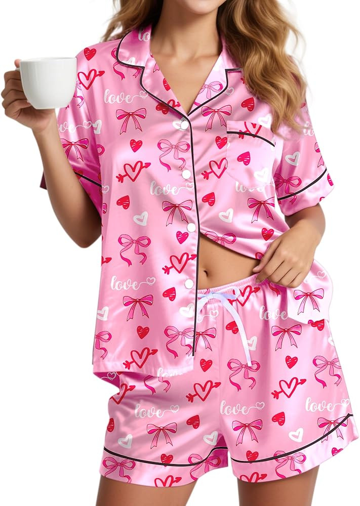 Kallenorox Womens Silky Pajama Sets Short Sleeve Loungewear 2 Pcs Satin Soft Pj Sets Button Down ... | Amazon (US)