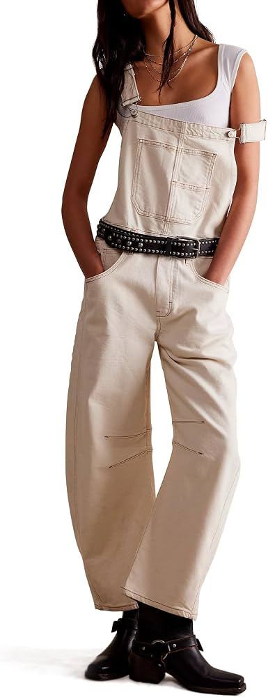 Qazel Vorrlon Denim Overalls for Women Barrel Wide Leg Bib Baggy Jeans Adjustable Denim Romper St... | Amazon (US)