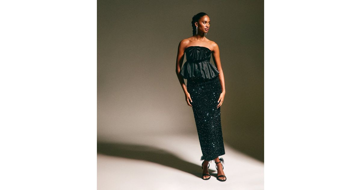 Black Velvet Sequin Embellished Midi Skirt | New Look | New Look (UK)