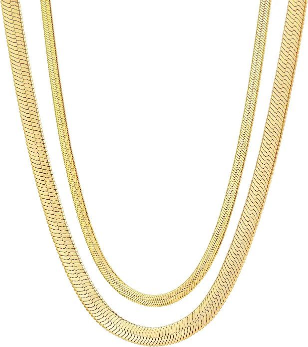 Fiusem Gold Necklaces for Women, 14K Gold Plated Snake Chain Necklace Herringbone Choker Necklace... | Amazon (US)