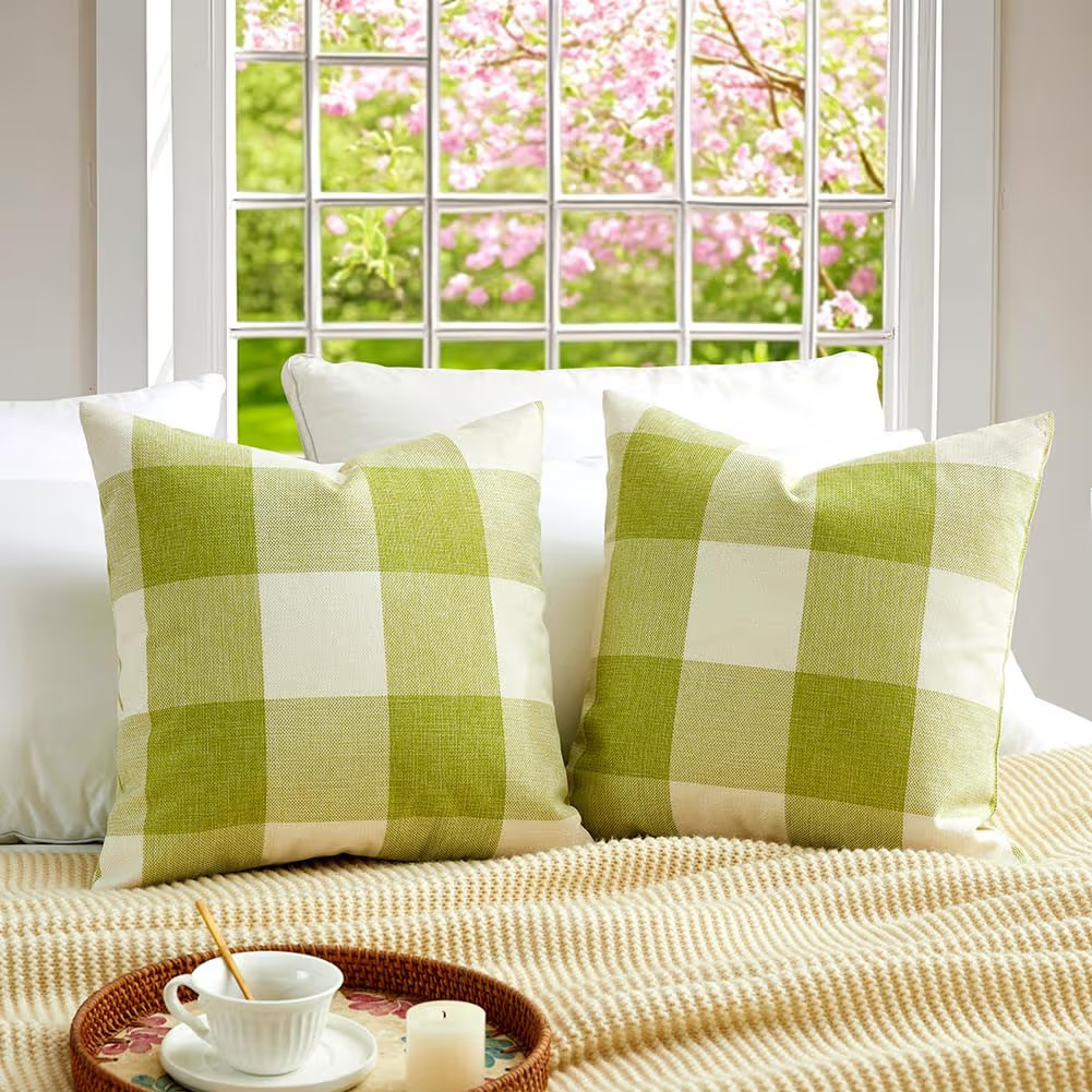 CARRIE HOME Pillow Covers 18x18, Green Plaid, Set of 2
        Spring, Outdoor, Front Porch Decor... | Amazon (US)