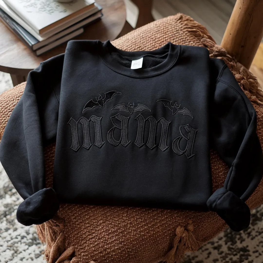 Embroidered Mama Halloween Sweatshirt, Mama Tshirt, Mom Life Crewneck, Halloween Bat Style , Hall... | Etsy (US)