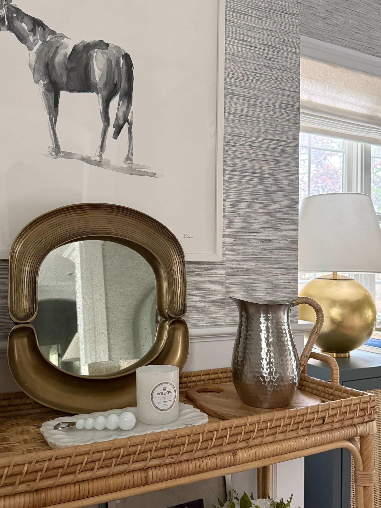This gorgeous @mcgeeandco brass mirror is currently on clearance! Such a fun statement to a gallery wall, bedroom or lean it on a shelf like I have it here on our bar cart. Such a unique piece! 

You can also use code ANTHRO20 for 20% off this scalloped marble tray!

#LTKSaleAlert #LTKHome #LTKdayinmylife