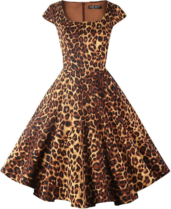 PUKAVT Women's Cocktail Party Dress Cap Sleeve 1950 Retro Swing Dress with Pockets | Amazon (US)