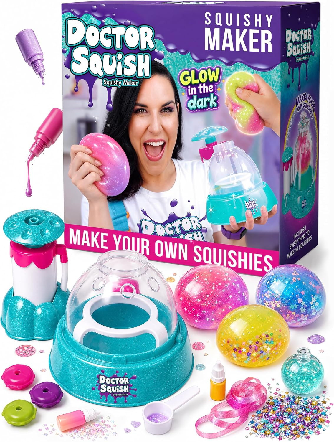 Doctor Squish: Squishy Maker, New Shiny Glitter Station Maker, Decorate with Confetti, Sparkles & Colored Ink, Variety of Sizes, Just Add Water to Make Your Own Slime, Amazon Exclusive, For Ages 8+ | Amazon (US)