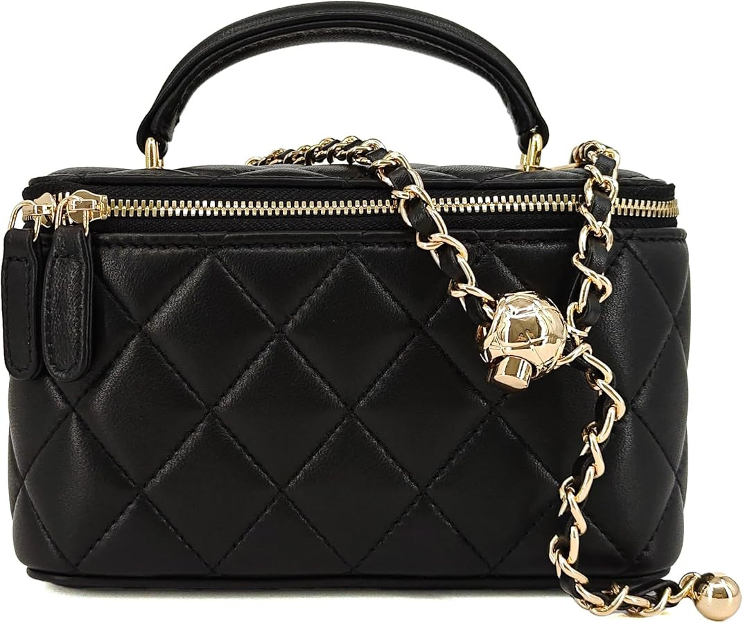 Small Genuine Leather Purse Quilted Crossbody Bag for Women, Mini Top-Handle Shoulder Handbag w/G... | Amazon (US)