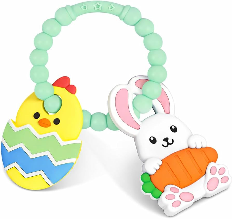 Easter Teething Ring for Baby, Bunny Carrot & Chick Egg Silicone Teether Bracelet, Sensory Chew T... | Amazon (US)