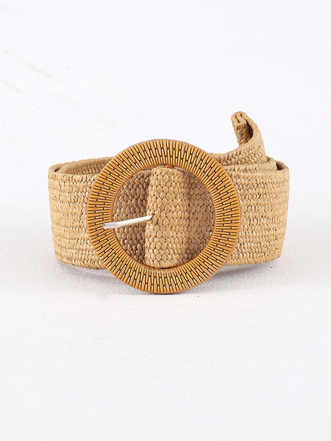 1pc Round Buckle Straw Belt | SHEIN