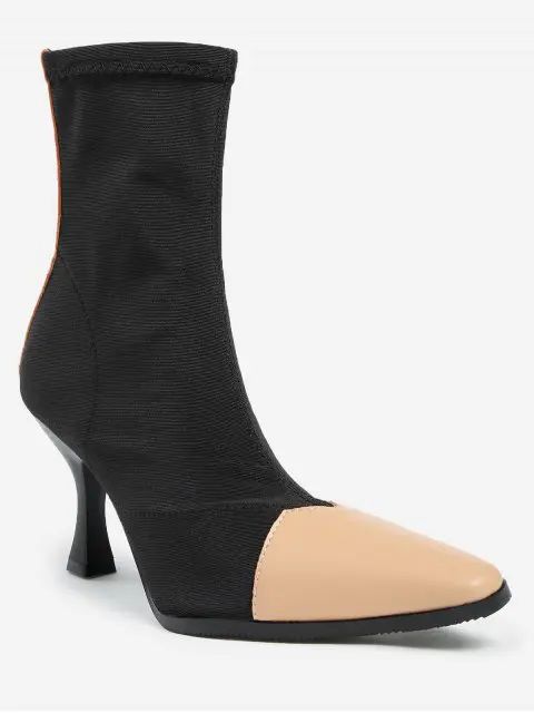 ZAFUL Contrasting Pointed Toe Cap Stiletto Heel Short Boots | Zaful UK